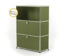 USM Haller E Highboard M mit Fachbeleuchtung, Olivgrün RAL 6003, Warmweiß