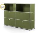 USM Haller E Highboard L mit Fachbeleuchtung, Olivgrün RAL 6003, Kaltweiß