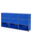 USM Haller Highboard XL, individualisierbar, Enzianblau RAL 5010, Mit 3 Klappen, Mit 3 Klappen, Offen