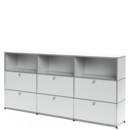 USM Haller Highboard XL, individualisierbar, USM mattsilber, Offen, Mit 3 Klappen, Mit 3 Klappen