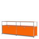 USM Haller Lowboard L mit Aufbau, individualisierbar, Reinorange RAL 2004, Mit 2 Klappen, Ohne Kabeldurchlass