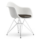 Eames Plastic Armchair RE DAR, Weiß, Mit Sitzpolster, Warmgrey / moorbraun, Standardhöhe - 43 cm, Verchromt