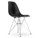 Eames Plastic Side Chair RE DSR, Tiefschwarz, Mit Sitzpolster, Nero, Standardhöhe - 43 cm, Verchromt