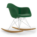 Eames Plastic Armchair RE RAR mit Polsterung, Smaragd, Mit Sitzpolster, Grün / elfenbein, Ohne Keder, Verchromt/Ahorn gelblich