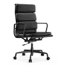 Soft Pad Chair EA 219, Aluminium tiefschwarz pulverbeschichtet, Leder Premium F nero, Plano nero, Hart für Teppichboden