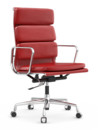 Soft Pad Chair EA 219, Verchromt, Leder Standard rot, Plano poppy red