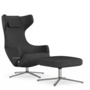 Grand Repos, Sessel Grand Repos & Ottoman, Stoff Dumet carbon/schwarz, 46 cm, Poliert