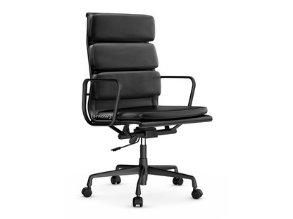 Soft Pad Chair EA 219 Aluminium tiefschwarz pulverbeschichtet|Leder Premium F nero, Plano nero|Weich für harte Böden